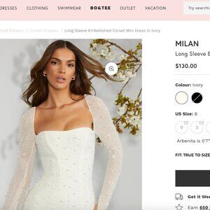 Oh Polly MILAN  Long Sleeve Embellished Corset Mini Dress in Ivory